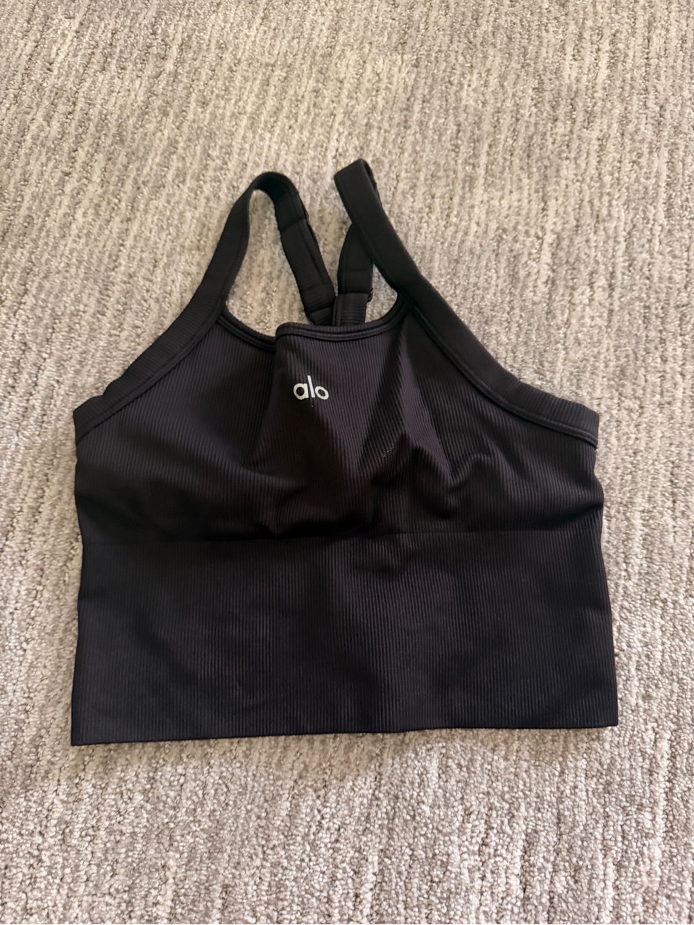 ALO Yoga Black Ribbed Longline Padded Sports Bra
